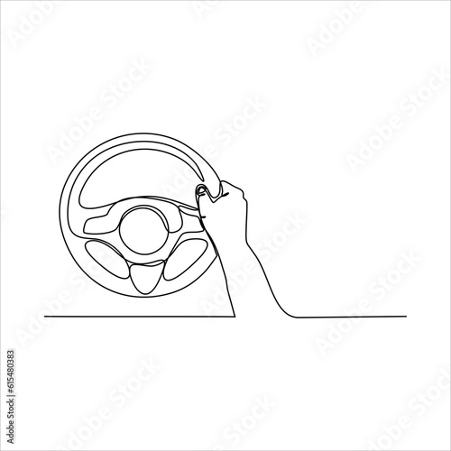 continuous line vector illustration drawing of hand holding steering wheel