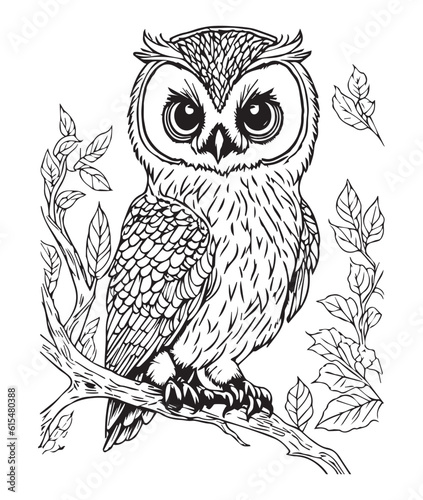 Owl coloring page. Cute Owl coloring page for kids and adults. mid content coloring page for amazon KDP. Coloring page of Owl. Wild life coloring page