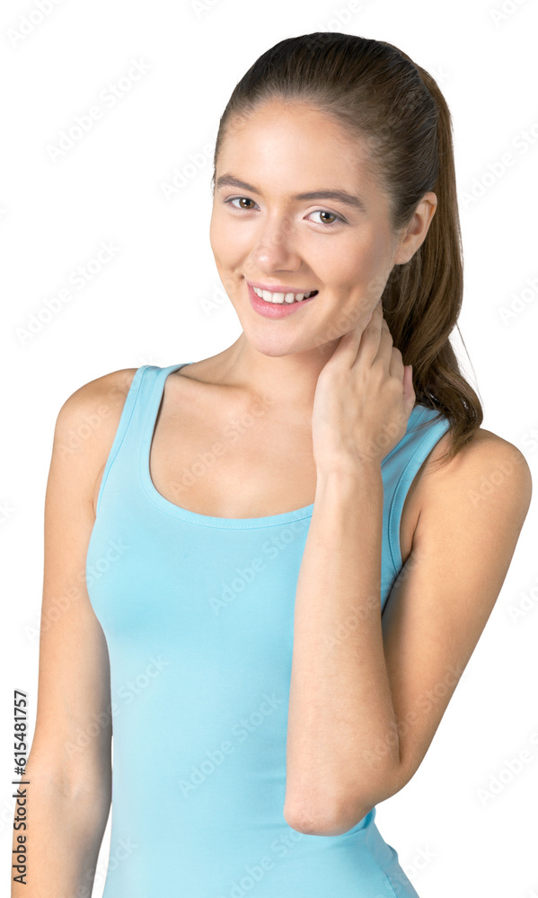 Pretty young woman in blue shirt isolated on white background Pretty young woman in blue shirt isolated on white background