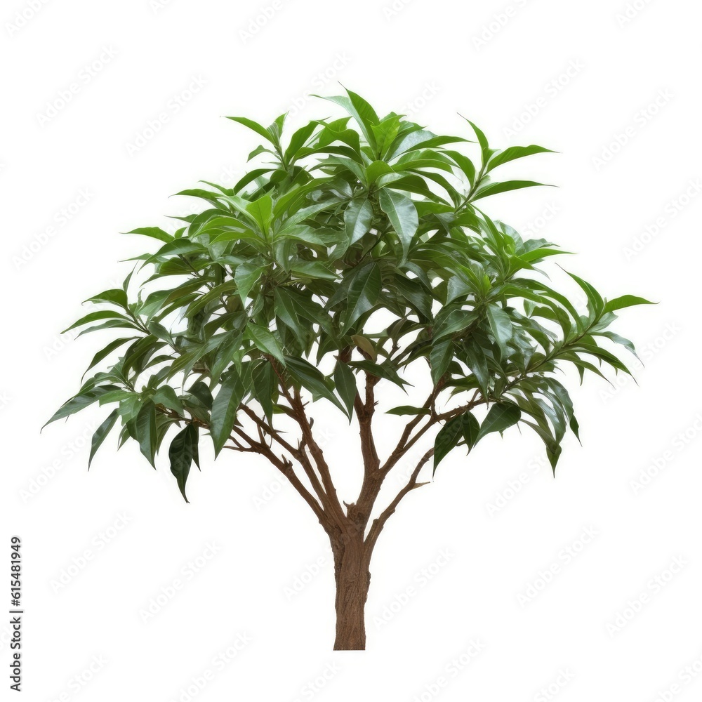Lone Green Tree Standing Tall Against White Background generative AI Lone Green Tree Standing Tall Against White Background generative AI