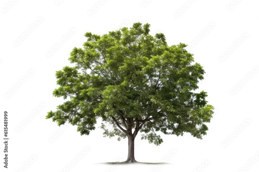 Lone Green Tree Standing Tall Against White Background generative AI