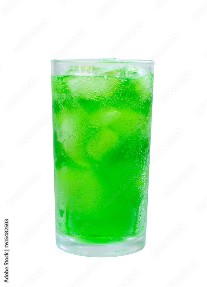 Soft drinks with ice cubes isolated transparent background.