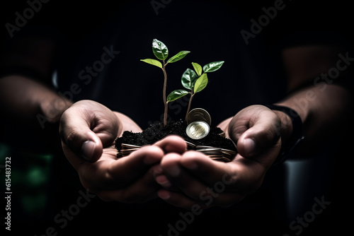 Árbol creciendo en las manos de um emprendedor photo