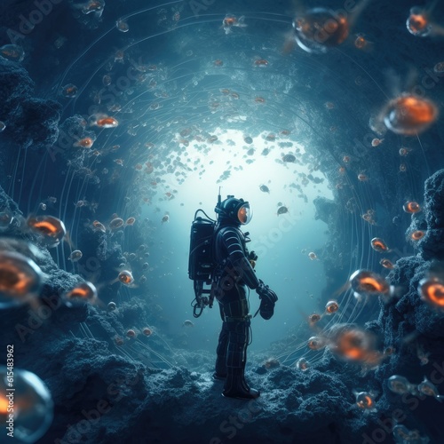 Man explores the depths of the ocean © cherezoff