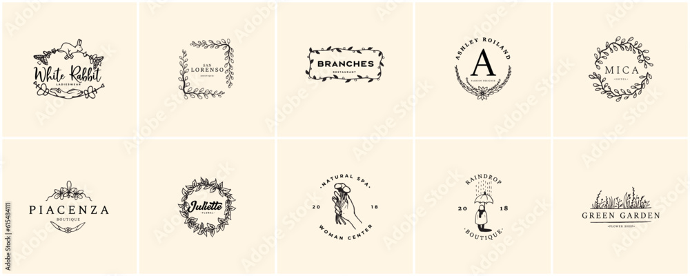 Hand drawn logo pack, Logo pack, Minimal logo design, premade logo, elements, drawing, illustration, emblem