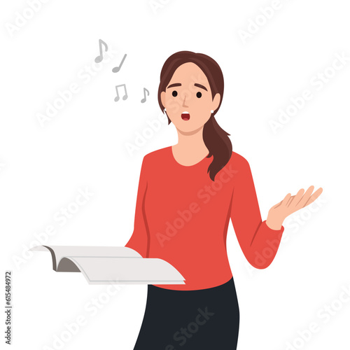 Illustration Featuring a Female Music Tutor Holding a Song Book. Flat vector illustration isolated on white background