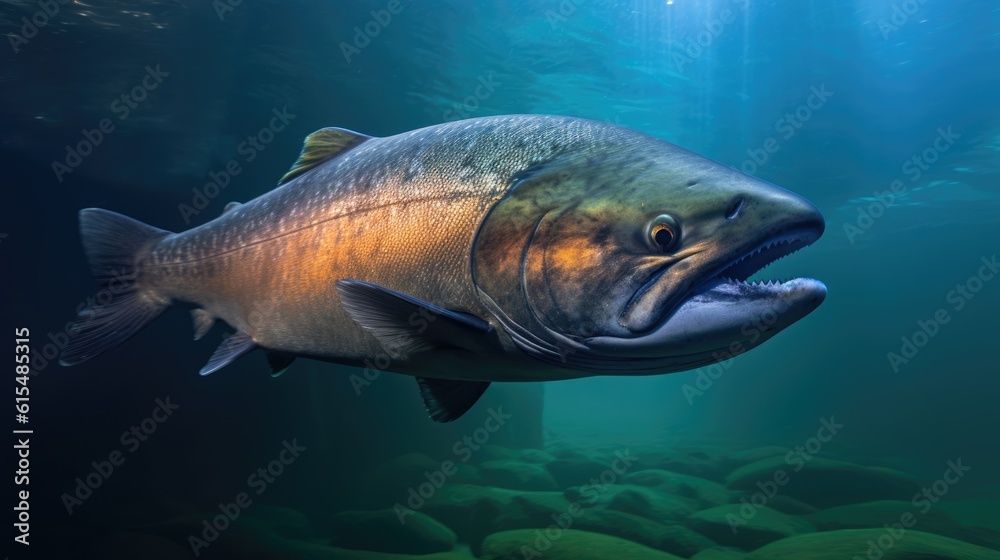 Fototapeta premium Chinook Salmon Swimming in the Shallows