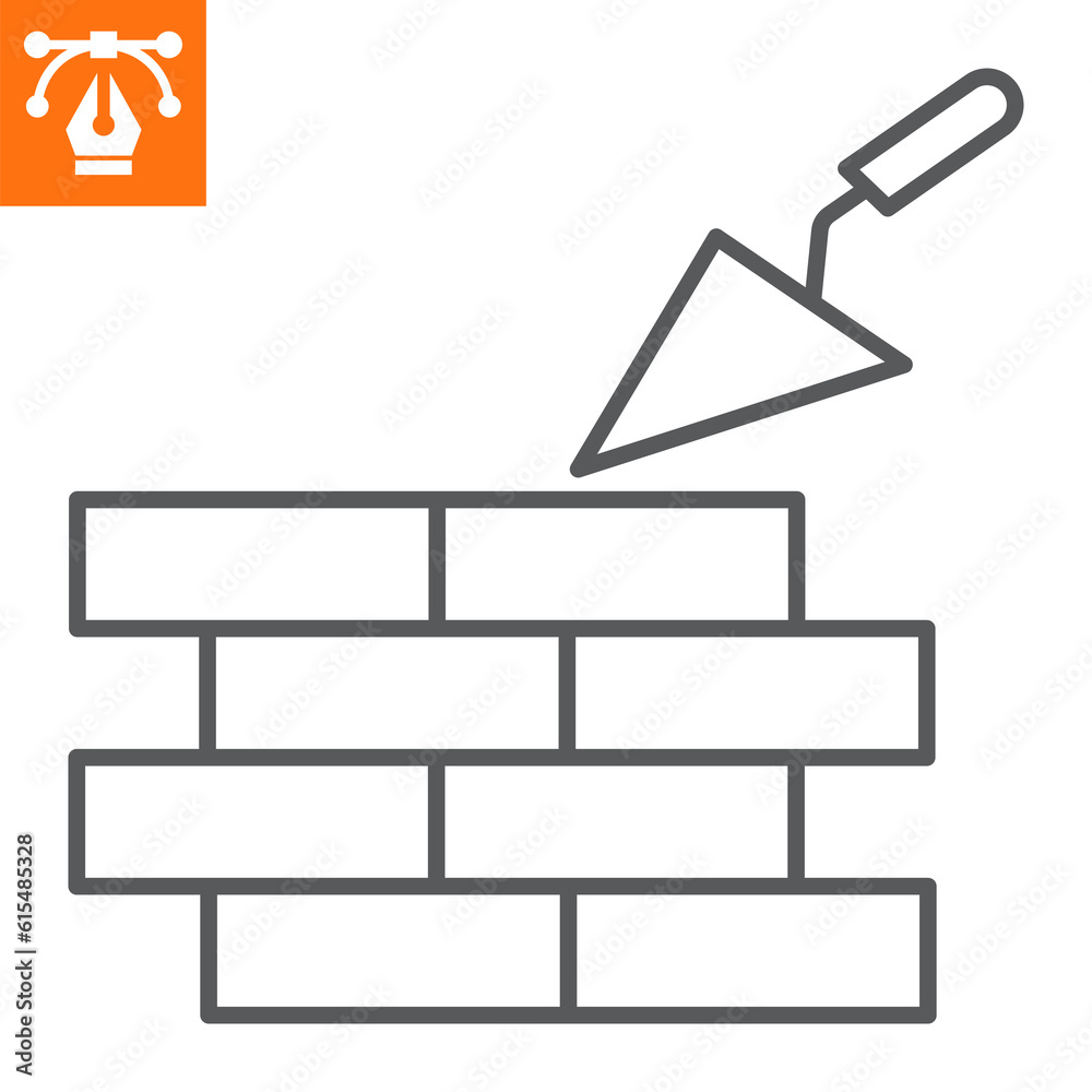 Brickwork line icon, outline style icon for web site or mobile app, construction and building, brick and trower vector icon, simple vector illustration, vector graphics with editable strokes. Brickwork line icon, outline style icon for web site or mobile app, construction and building, brick and trower vector icon, simple vector illustration, vector graphics with editable strokes.