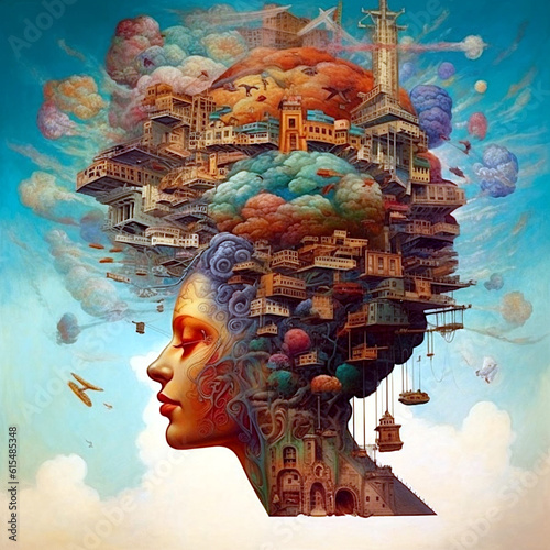 Surreal picture, fantasy. Thoughts and dreams, feelings and emotions. AI illustration, digital fantasy, generative AI