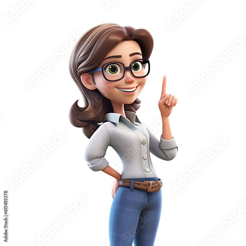 3D Cute cartoon female teacher character on transparent background. Generative AI
