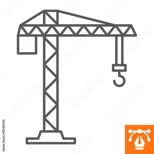 Tower crane line icon, outline style icon for web site or mobile app, construction and building, building crane vector icon, simple vector illustration, vector graphics with editable strokes.