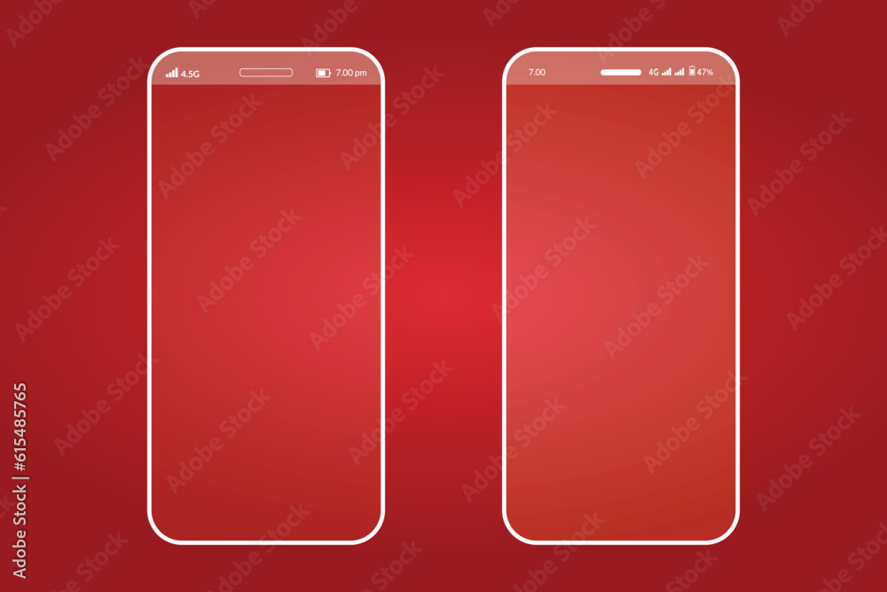 smart phone white line art in red background smart phone white line art in red background