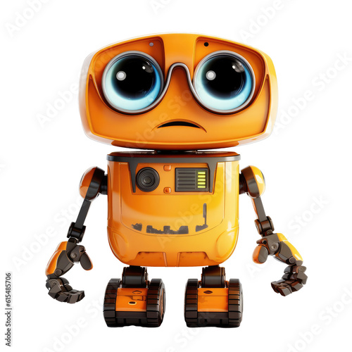 A little sad robot in yellow orange, big eyes, isolated (Generative AI) © Teppi