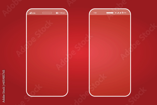 smart phone white line art in red background