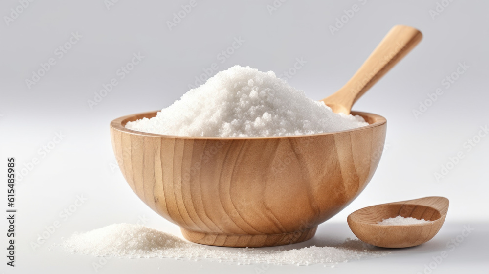 The sugar in a wooden spoon on isolated background The sugar in a wooden spoon on isolated background