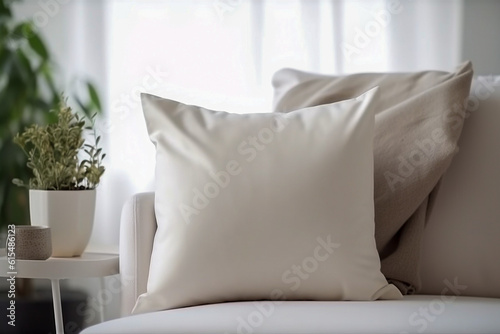 Pillow mockup. Modern living room interior design. Super photo realistic background  generative ai illustration.