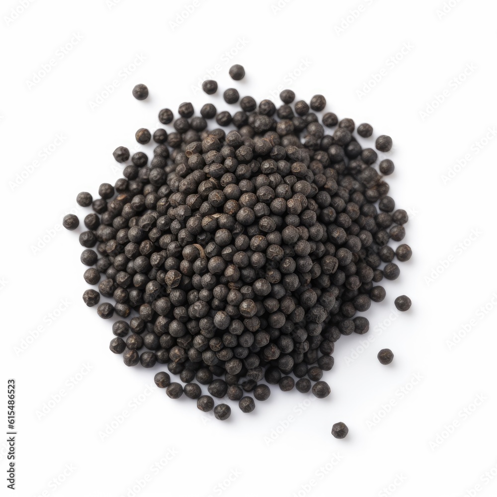 Black mustard seeds isolated on white background. Generative AI Black mustard seeds isolated on white background. Generative AI