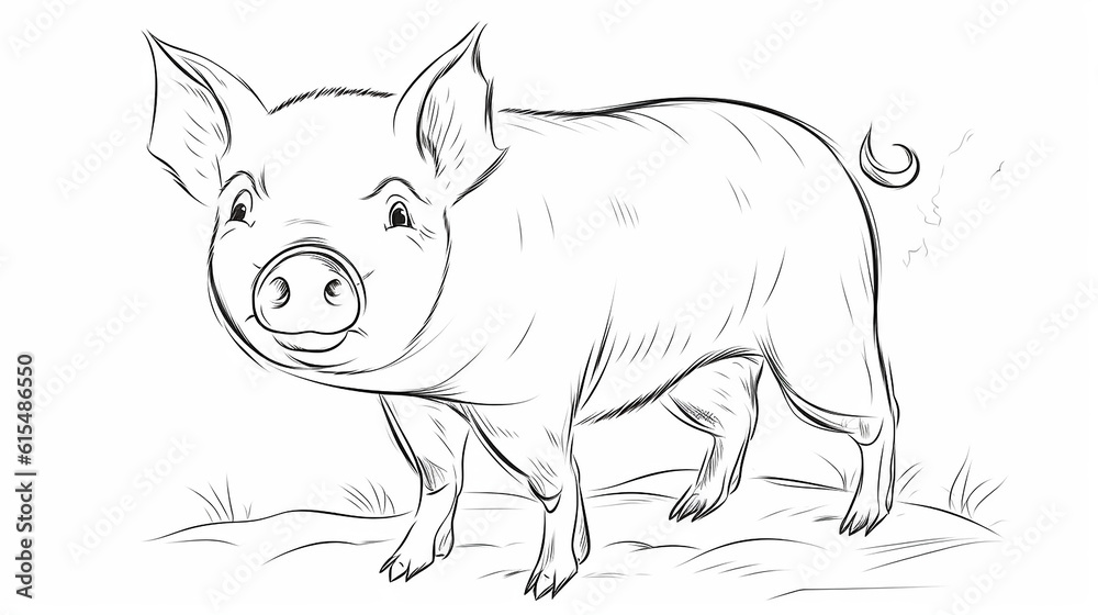 Fototapeta premium desenho de porco sem cor para crianças colorir
