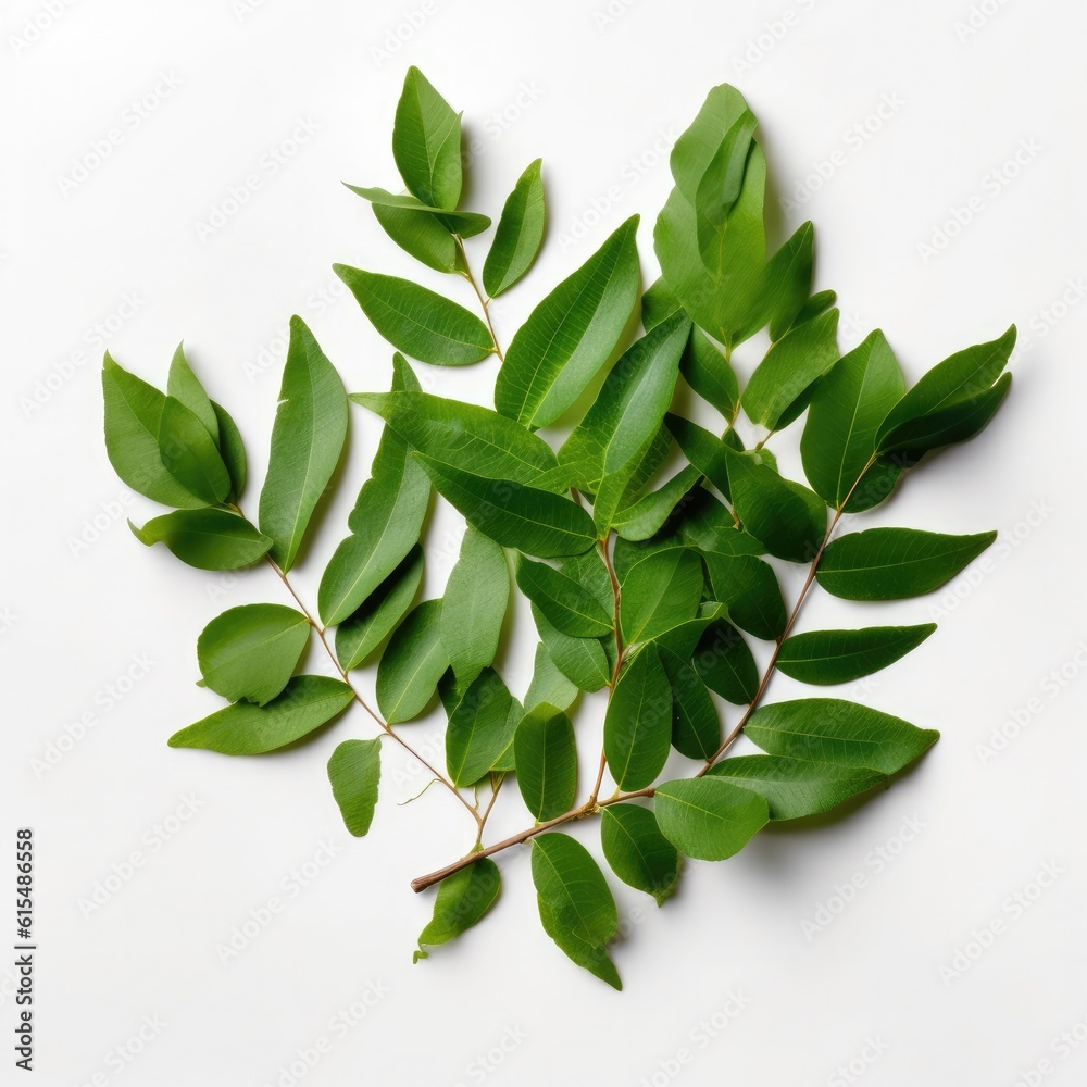 custom made wallpaper toronto digitalCurry leaves isolated on white background. Generative AI