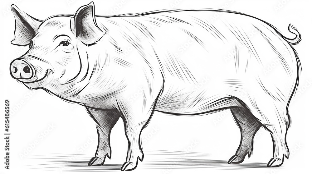 Fototapeta premium porco desenho a lapís sem cor para pintura infântil 