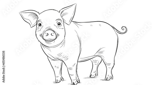 desenho de porco sem cor para crianças colorir photo