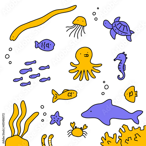 海のいきものイラスト　セット