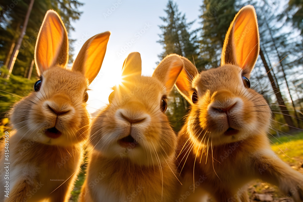 selfie of three rabbits in the grass ai generated art