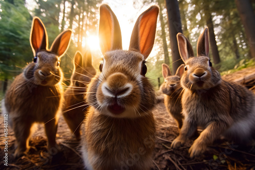 Fototapeta funny rabbits making selfie ai generated art