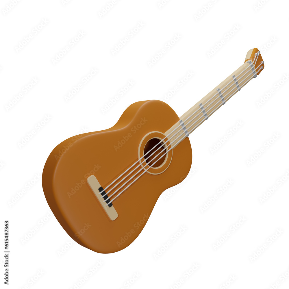 acoustic bass guitar 3d icon on transparent background