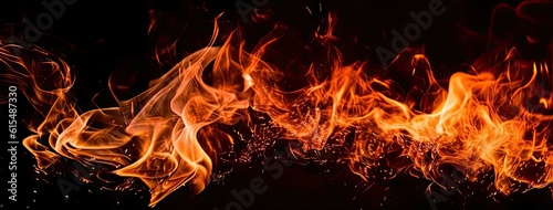 Close Up of Abstract Flames on Black Background Isolated. Generative AI illustrations