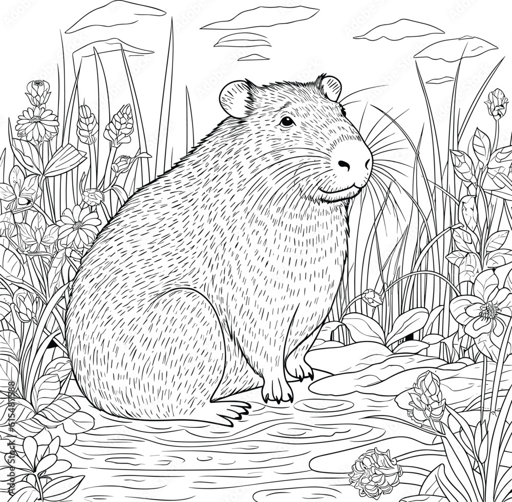Capybara Coloring Page for Beginner Coloring Book Pro Vector Stock