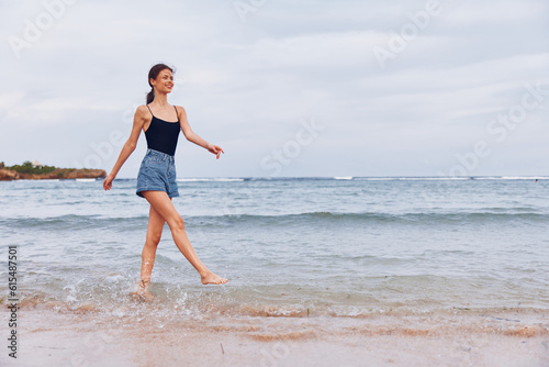 sea woman beach sunset lifestyle summer smile young travel sun running