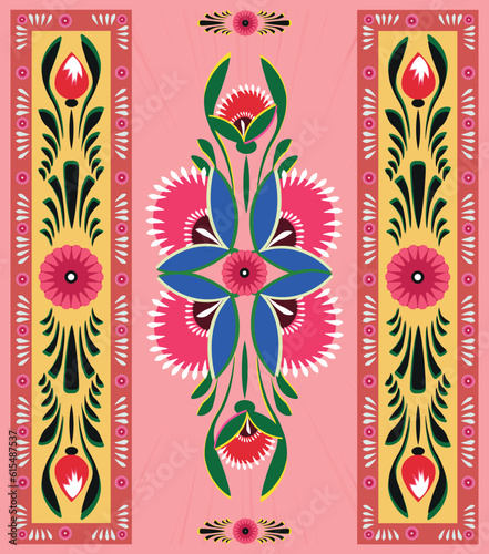 A set of floral borders with a border of flowers Colorful Rickshaw painting
