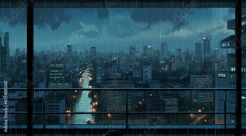 In this gloomy rain illustration, dark storm clouds dominate the sky, casting a somber tone over the entire scene.