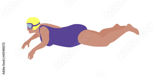 Woman swimming in a mask. Vector color isolated illustration
