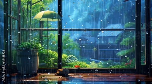 The droplets of rain create a rhythmic symphony as they hit the ground, amplifying the sense of desolation in this artwork
