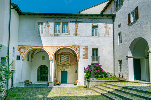 Cloister courtyard of capuchin monastery  pilgrimage church Madonna del Sasso. Orselina  Locarno  Ticino  Switzerland. Europe