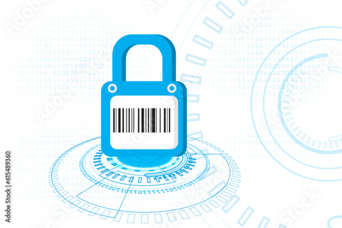 digital Hs padlock seal with code number protection. security and privacy technology abstract background.