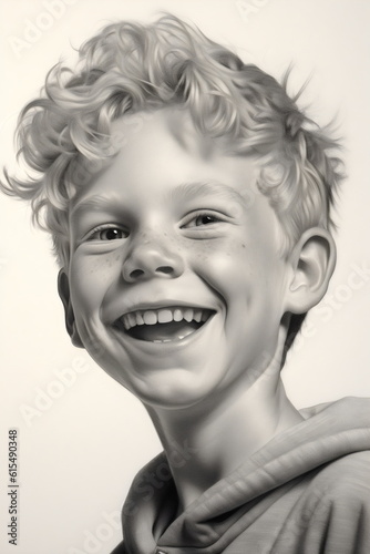 happy boy wearing hoodie, portrait style graphite pencil illustration made with generative ai 