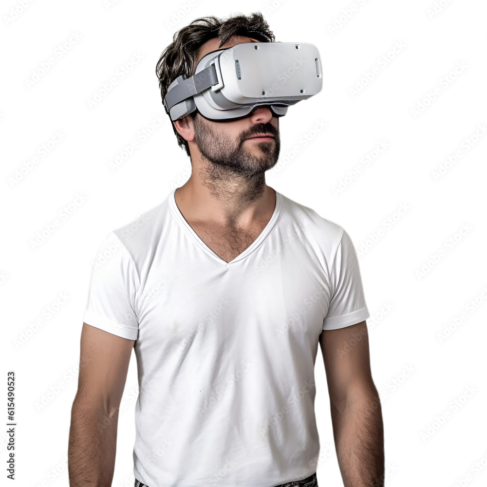 A man using virtual reality (VR) headset, transparent background, regenerative AI A man using virtual reality (VR) headset, transparent background, regenerative AI