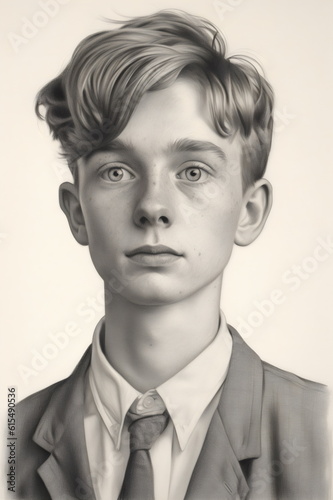 vintage boy with jacket and collar, graphite pencil illustration made with generative ai 