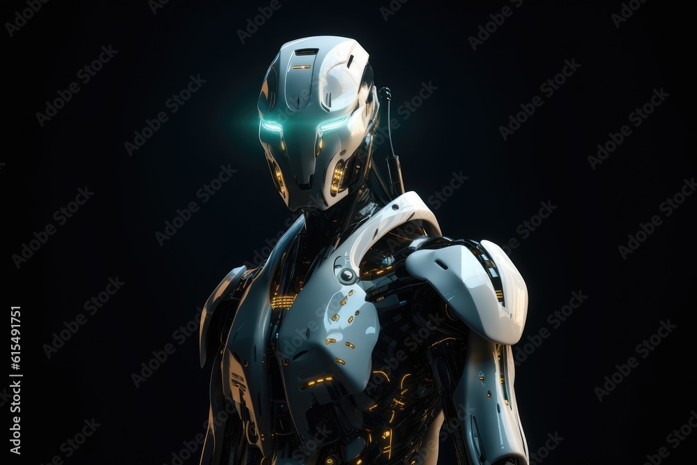 Naklejka premium Humanoid Sci-Fi Cyborg Robot Portrait generative AI.