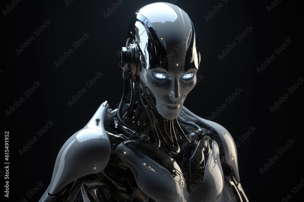 Naklejka premium Humanoid Sci-Fi Cyborg Robot Portrait generative AI.