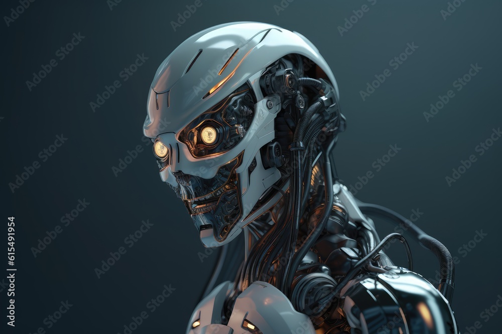 Humanoid Sci-Fi Cyborg Robot Portrait generative AI.