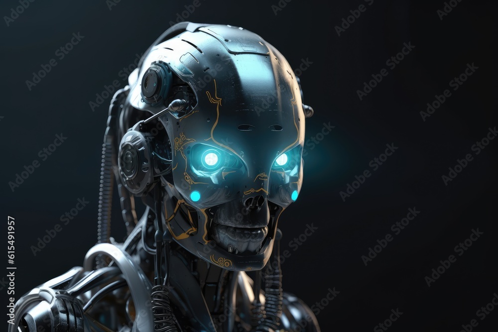 Humanoid Sci-Fi Cyborg Robot Portrait generative AI. Humanoid Sci-Fi Cyborg Robot Portrait generative AI.