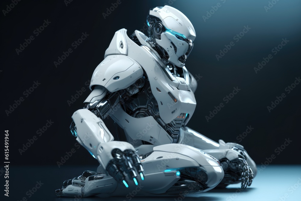 Humanoid Sci-Fi Cyborg Robot Portrait generative AI. Humanoid Sci-Fi Cyborg Robot Portrait generative AI.