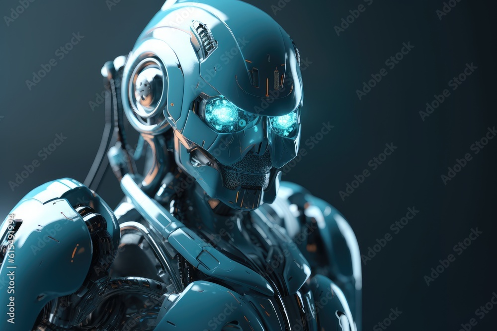 Humanoid Sci-Fi Cyborg Robot Portrait generative AI. Humanoid Sci-Fi Cyborg Robot Portrait generative AI.