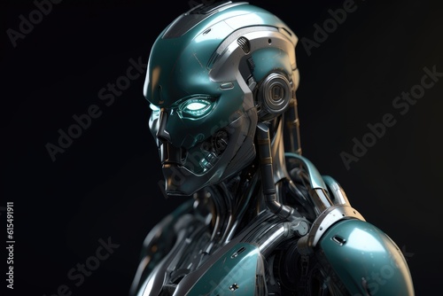 Humanoid Sci-Fi Cyborg Robot Portrait generative AI.