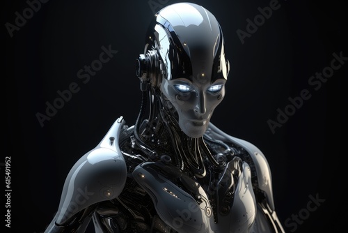 Humanoid Sci-Fi Cyborg Robot Portrait generative AI.