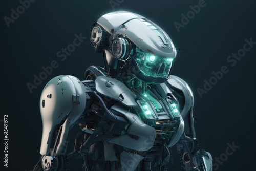 Humanoid Sci-Fi Cyborg Robot Portrait generative AI. © Ecleposs